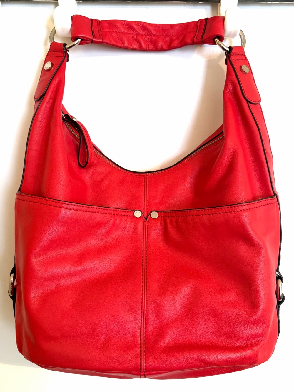 Tignanello Red Genuine Leather Hobo Shoulder Bag